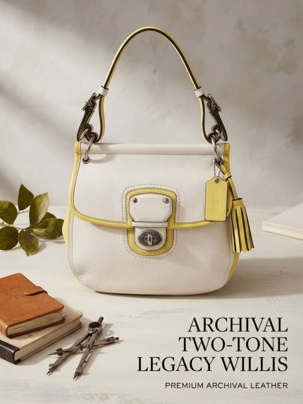 Coach Archival Off-White and Yellow Two Tone Legacy Willis Bag
